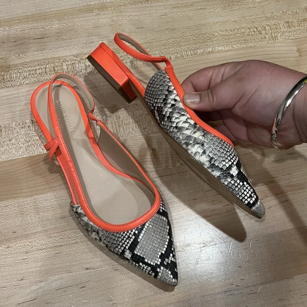 Kate Spade Sunday Sling-Back Flats, Diamant Lux Embossed Snake, Women's Size 7B